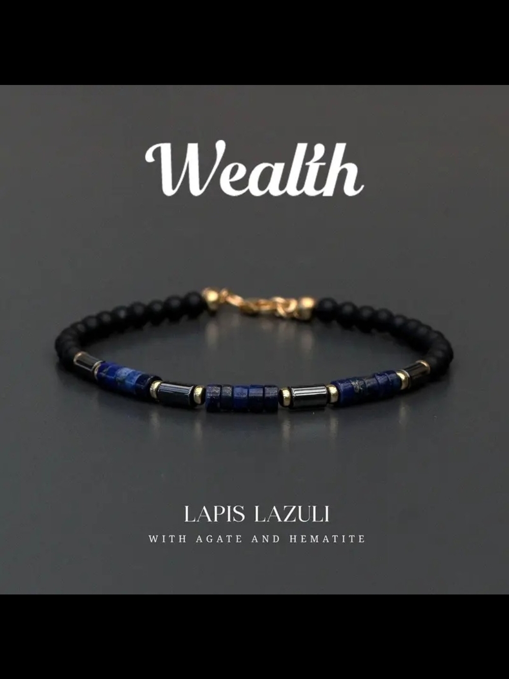 Lapis Lazuli Beaded Bracelet with Hematite and Agate - Black & Blue